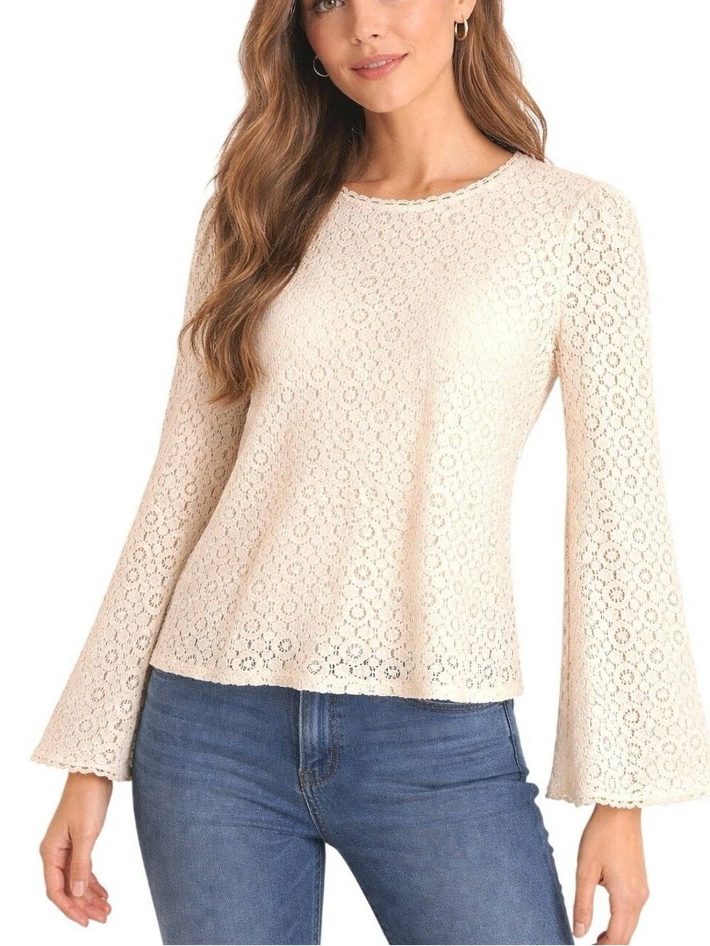 Banana Republic Off white lace Blouse with Bell Sleeve size Medium
